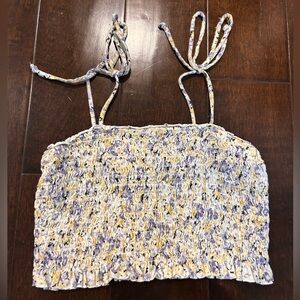 Summer blue, yellow and white floral bandeau top with tie straps